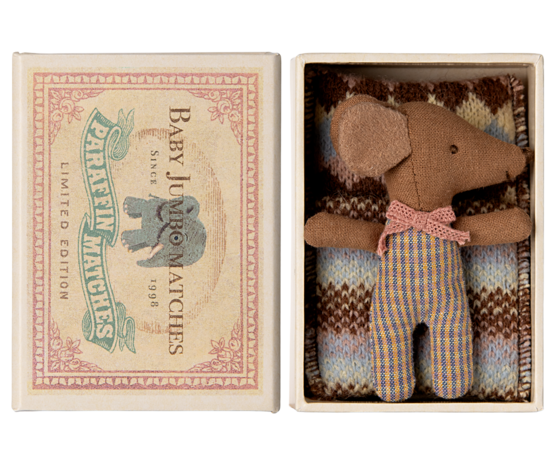 Maileg Sleepy wakey baby mouse in matchbox - Rose